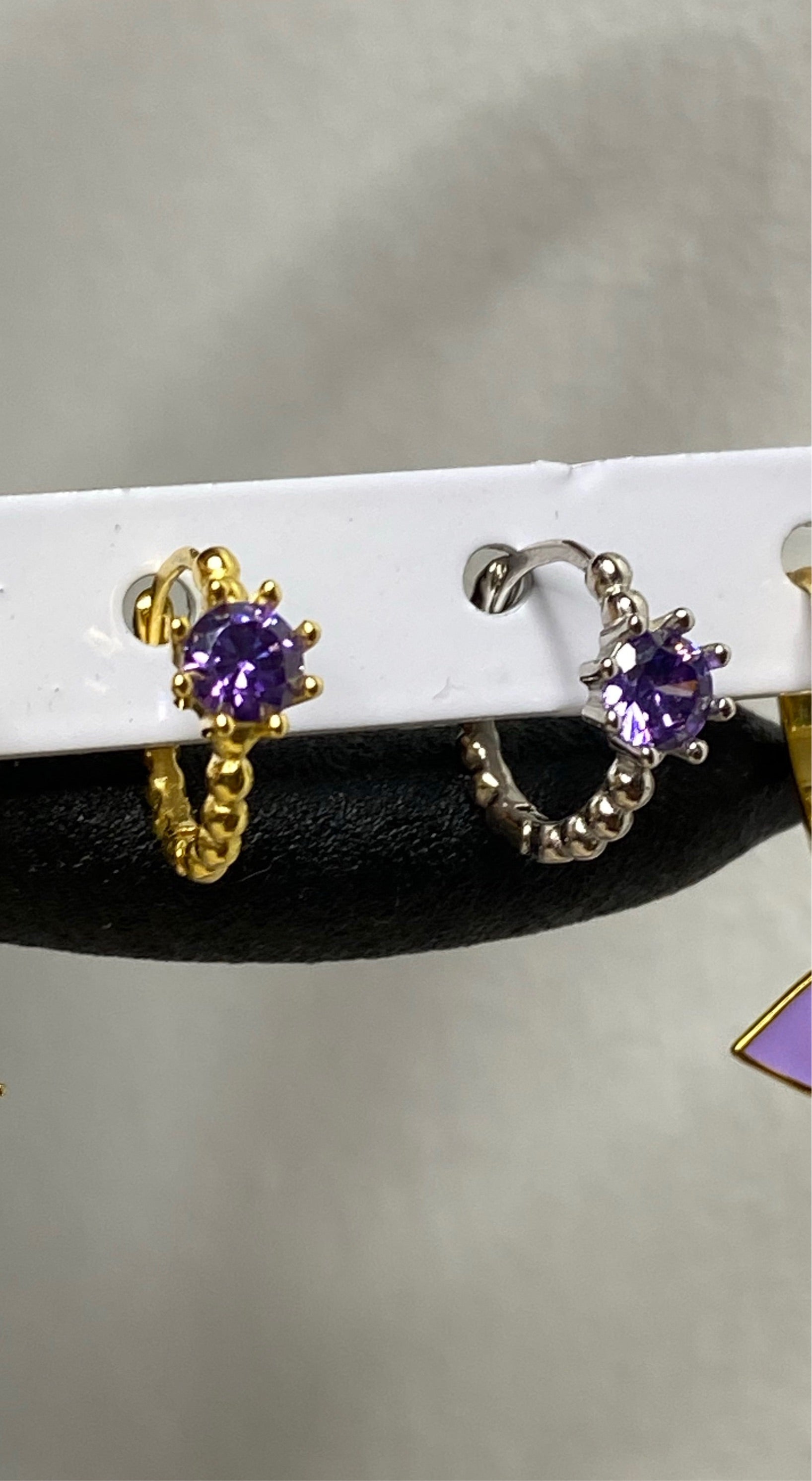 Purple crystal huggie (add two to cart for pair!)