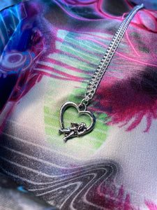 Silver Heart angel pendant necklace
