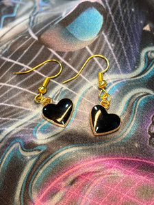Gold Black heart earrings