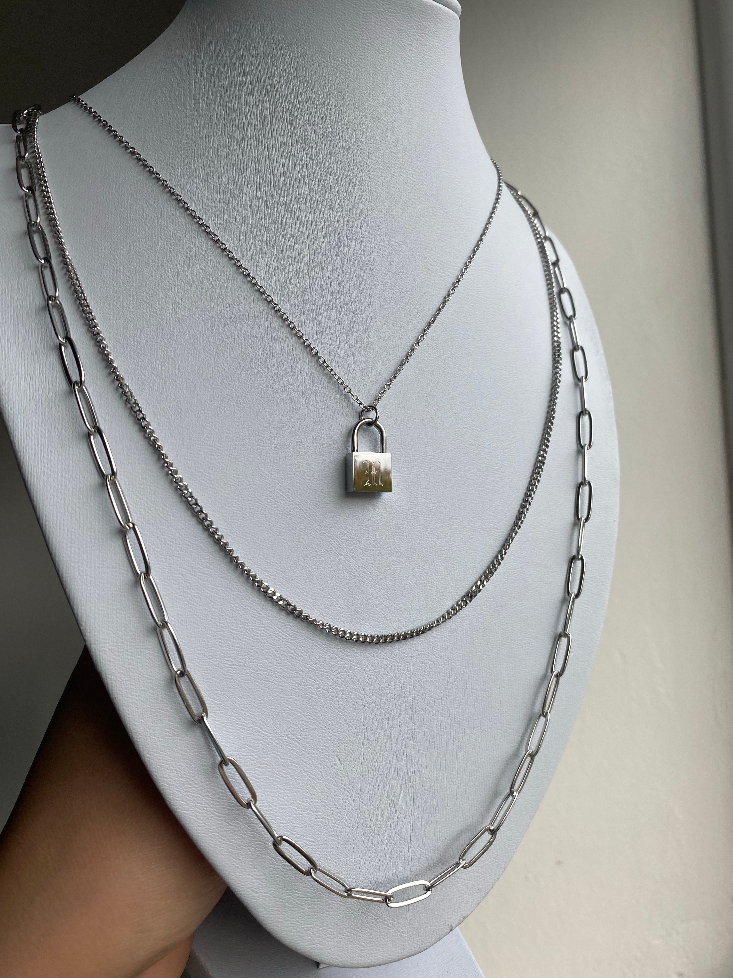Mini padlock initial necklaces