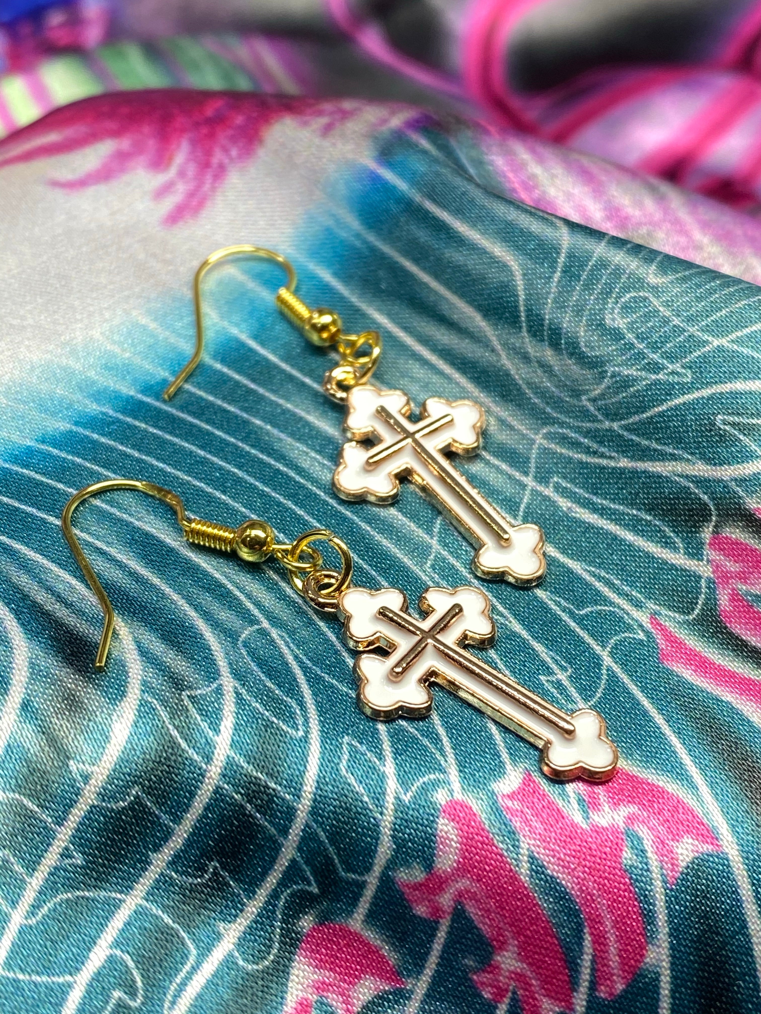 Gold cross earrings