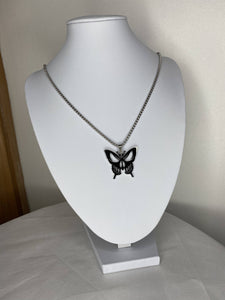 Skull butterfly pendant on rounded box chain